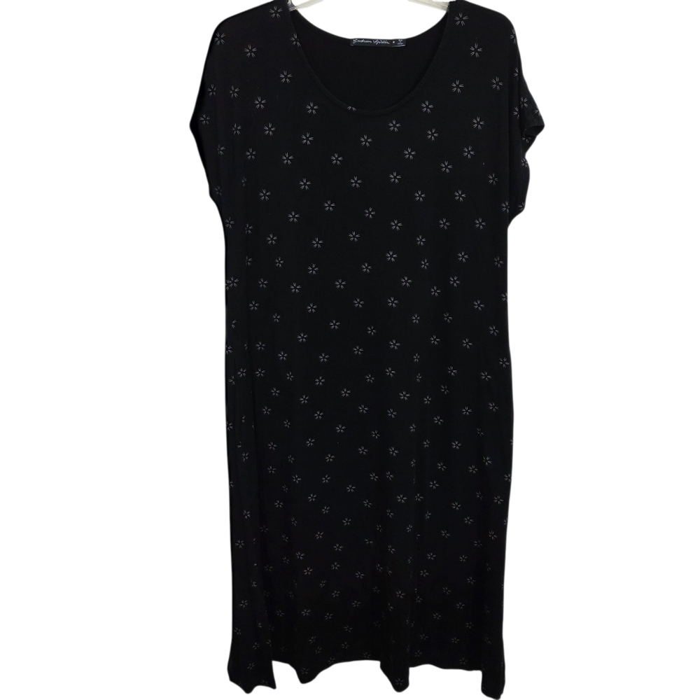 Gudrun Sjoden Kleid Galilei Black Floral Dress Size Medium Short Sleeve